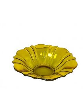 Vintage Yellow Glass Bowl 10 Inch Scalloped Decorative Flower Serving Dish